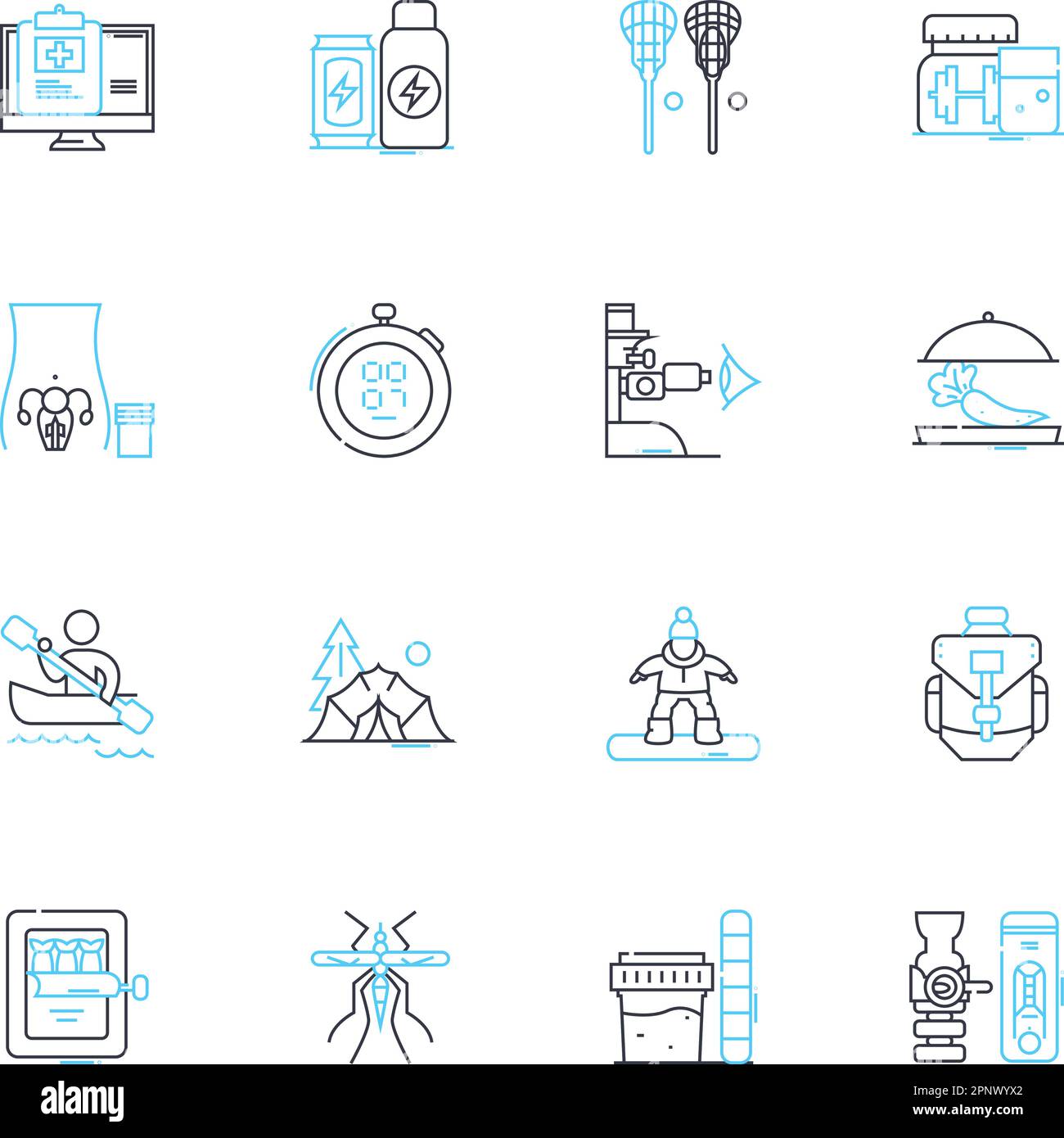 Physical fitness linear icons set. Endurance, Strength, Cardio, Agility