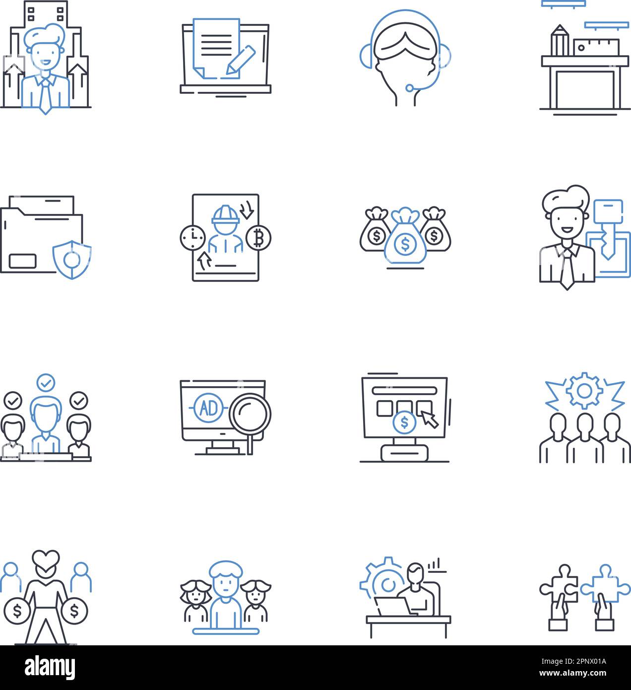 Task execution line icons collection. Efficiency, Productivity, Effectiveness, Execution, Performance, Planning, Time-management vector and linear Stock Vector