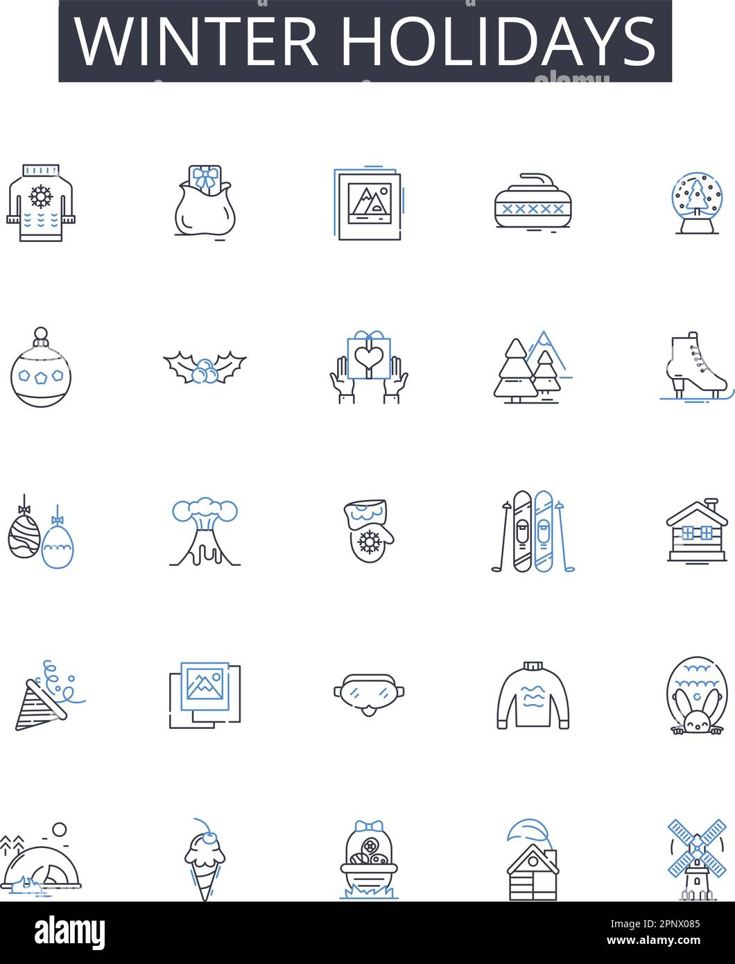 Winter holidays line icons collection. Christmas season, Yuletide, Festive season, Holiday season, Advent, Hanukkah, Kwanzaa vector and linear Stock Vector