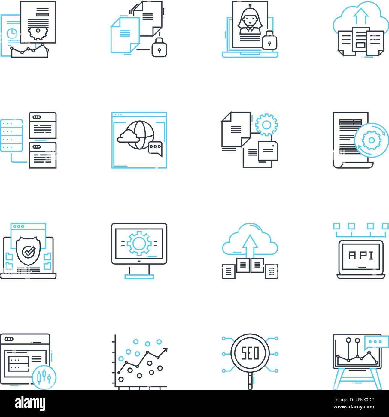 Risk assessment linear icons set. Probability, Threat, Hazard ...