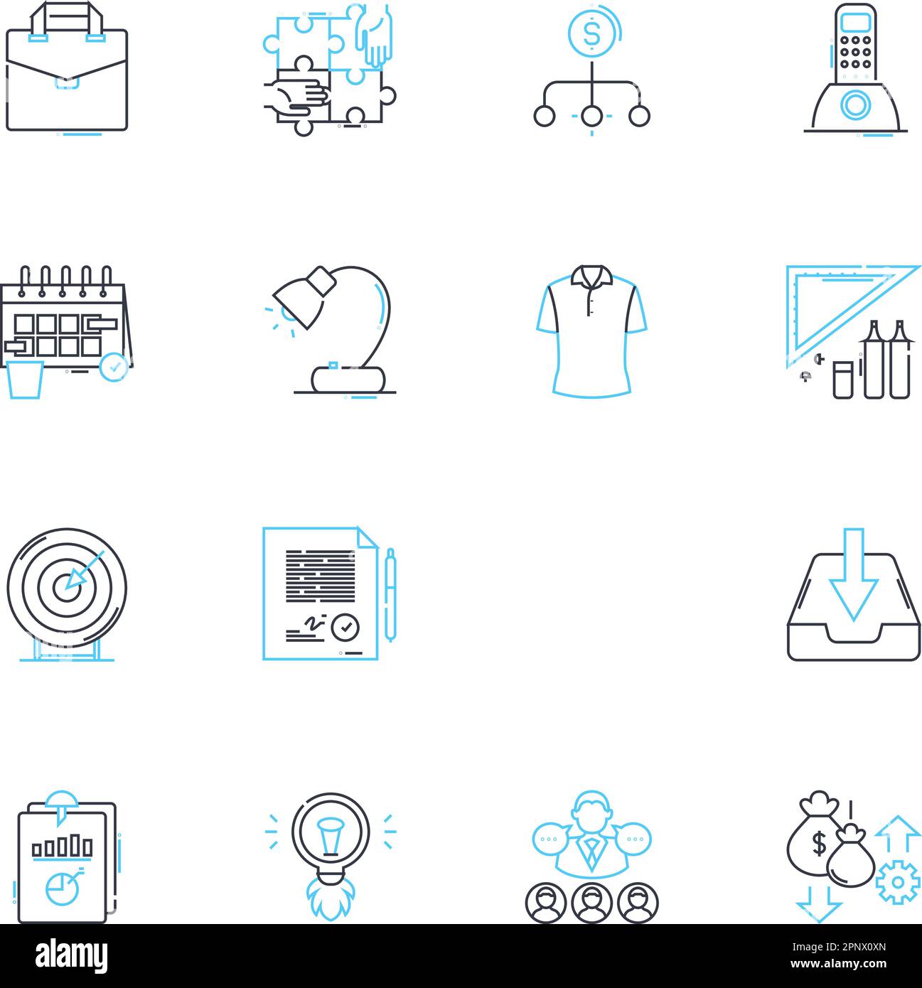 Desk job linear icons set. Sedentary, Monotonous, Productivity ...