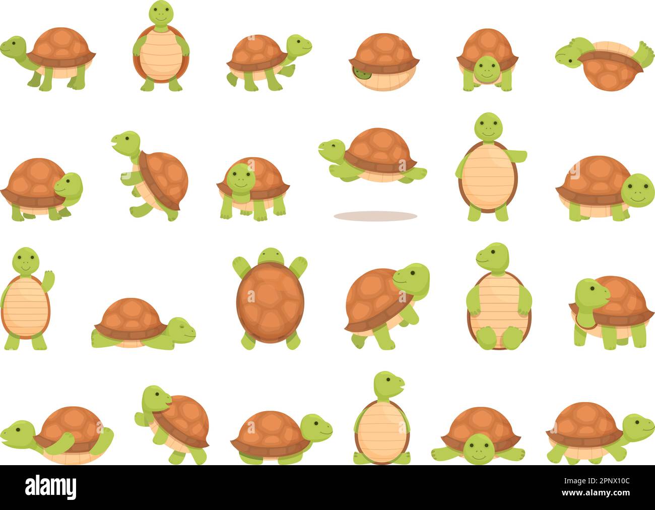 Turtle pet icons set cartoon vector. Reptile shell. Animal wild Stock Vector