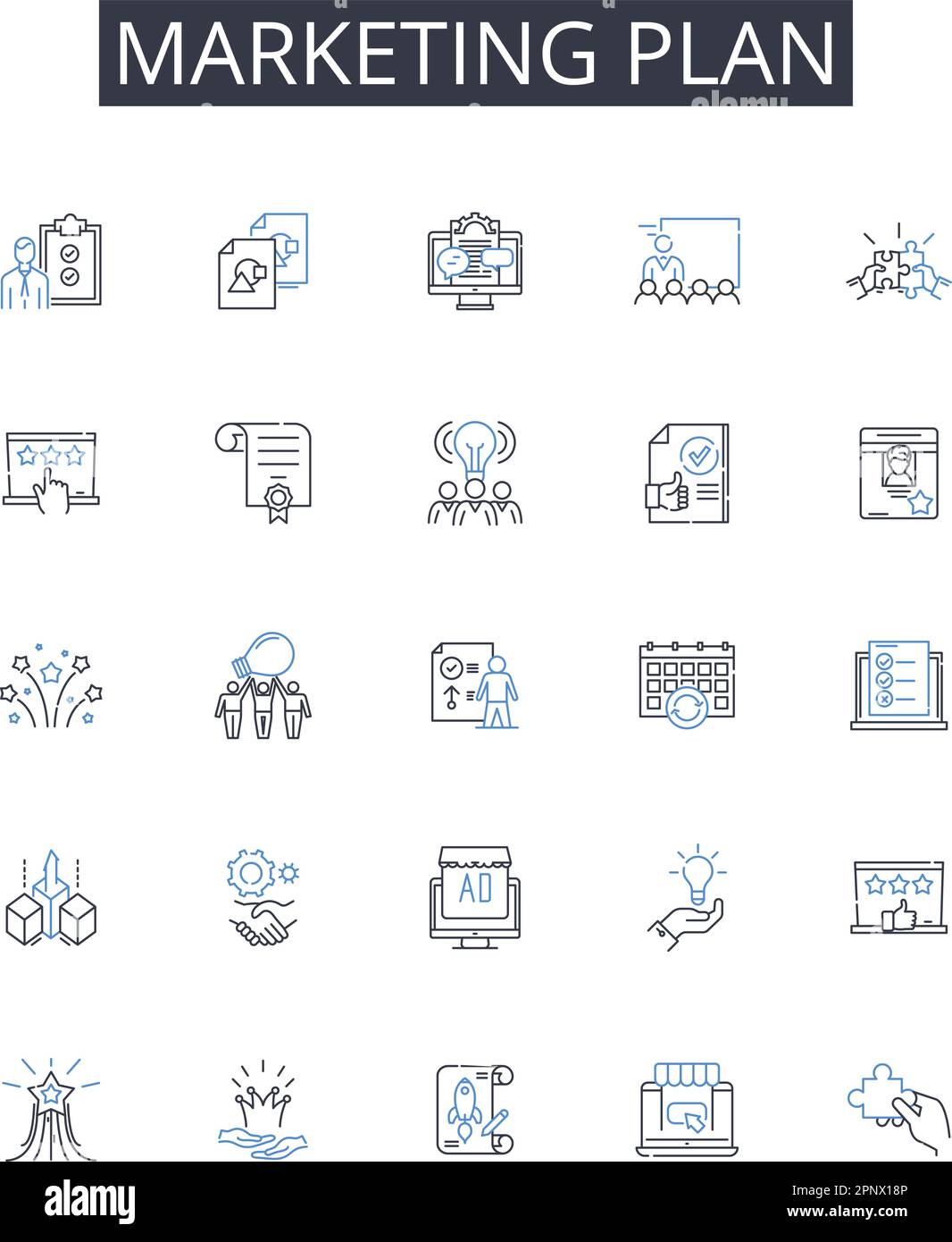 Marketing plan line icons collection. Satisfaction, Gratitude ...