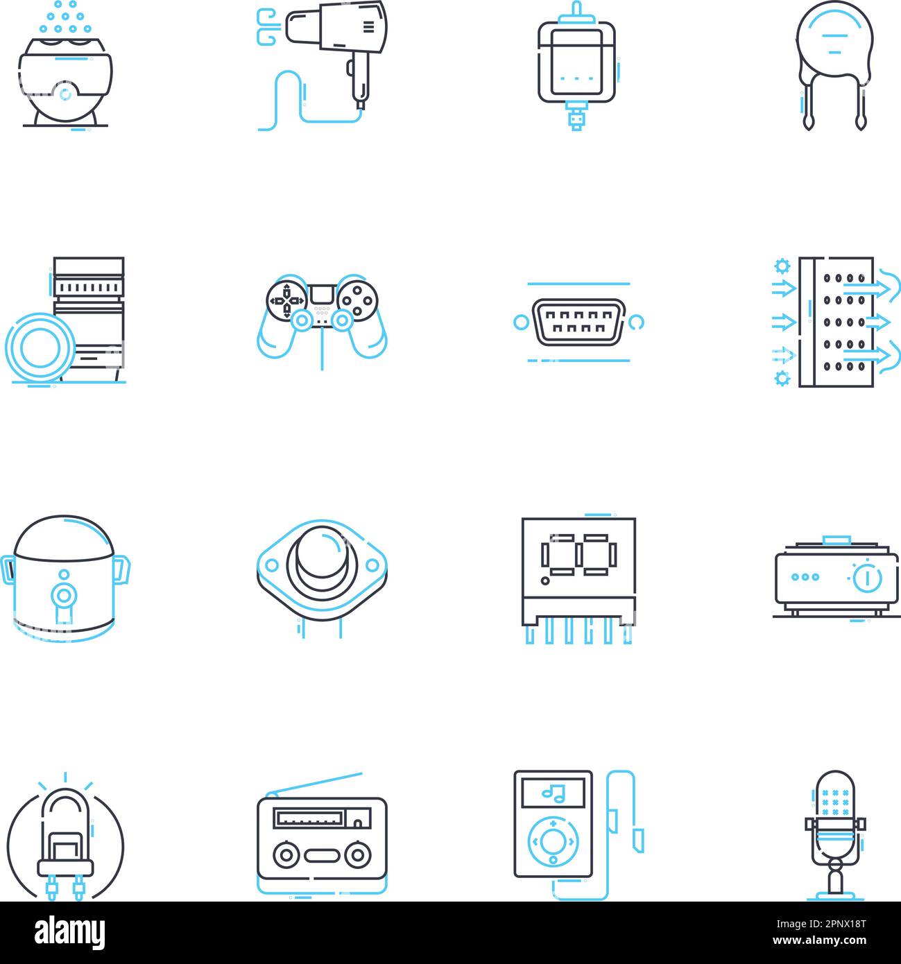 Electrical appliances linear icons set. Power , Efficiency , Voltage