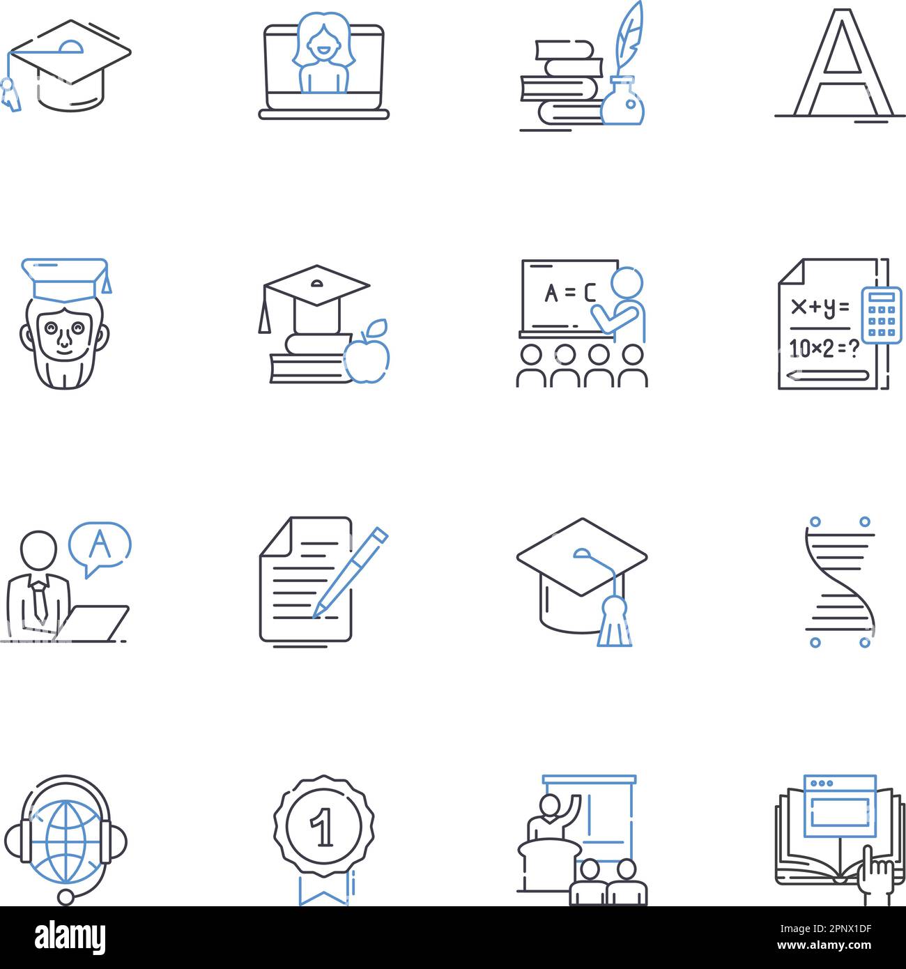 Professional school line icons collection. Education, Specialized, Graduate, Vocation, Law, Medicine, Business vector and linear illustration Stock Vector