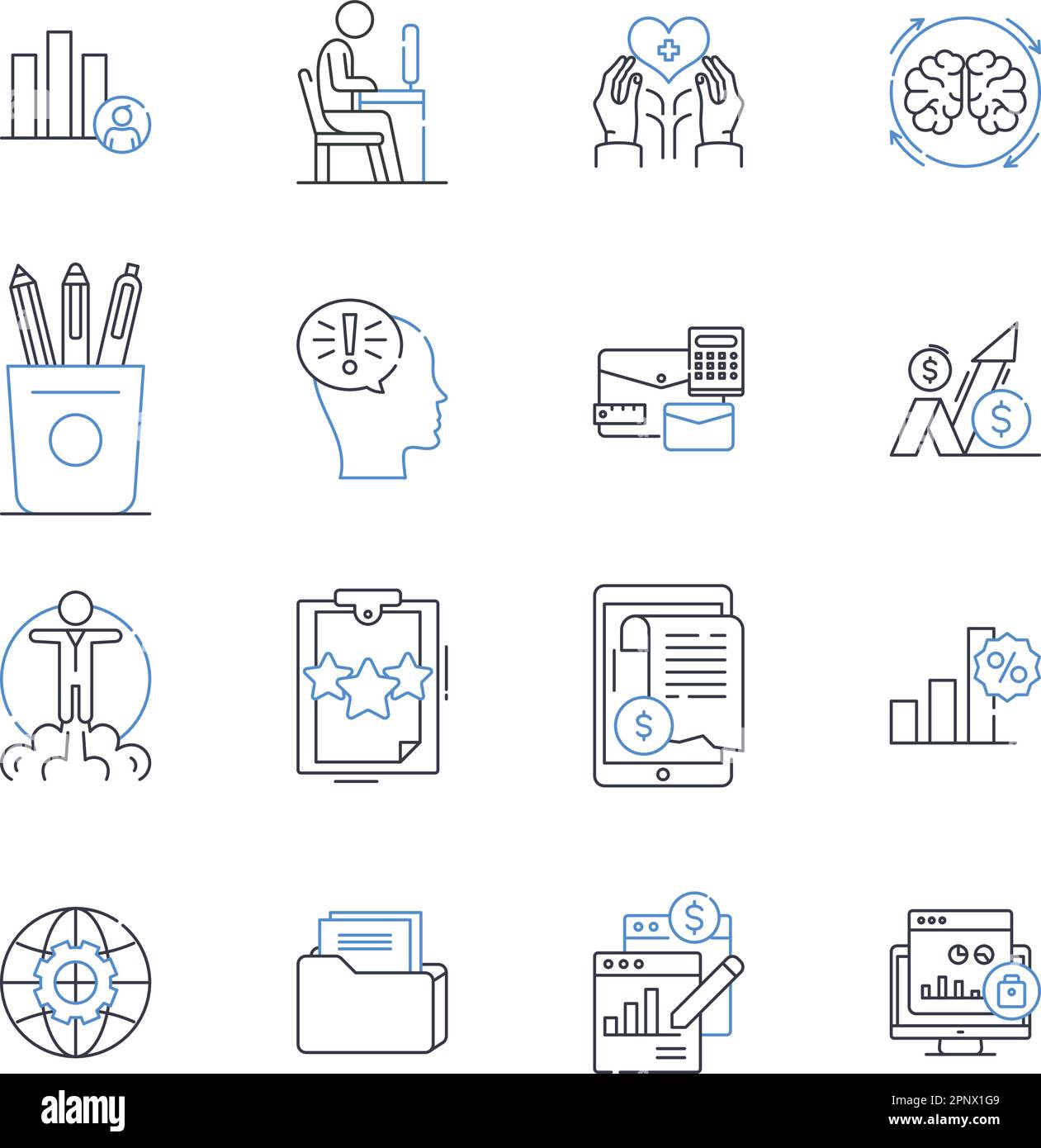 Speculate and muse line icons collection. Contemplation, Reflection, Ponder, Deliberate, Meditate, Consider, Surmise vector and linear illustration Stock Vector