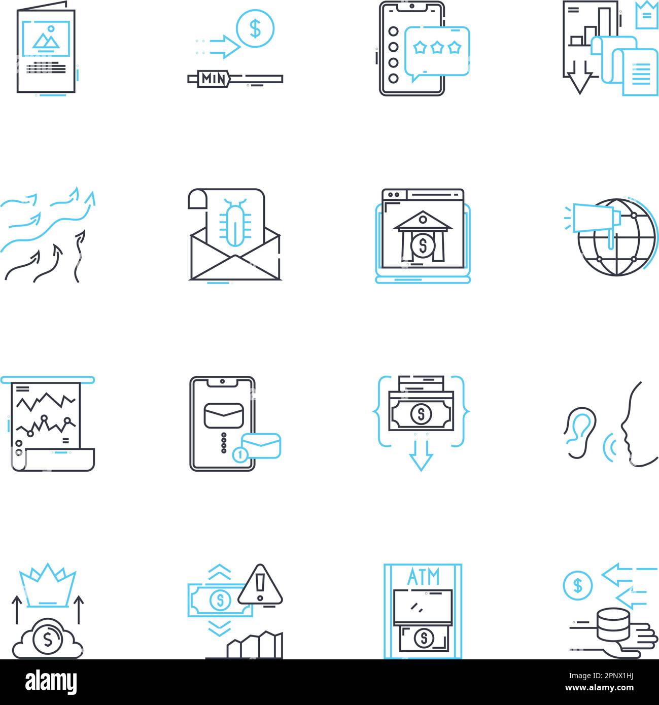 Affordable - Inexpensive linear icons set. Cost-effective, Economical, Low-cost, Reasonable, Budget-friendly, Thrifty, Frugal line vector and concept Stock Vector