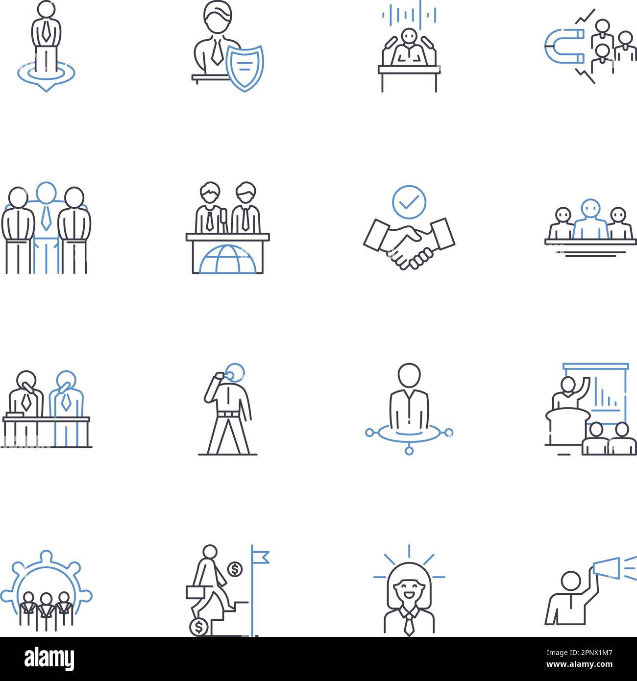 Political power line icons collection. Authority, Democracy, Elite