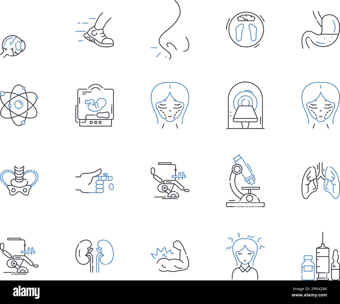 Pulmonary function test (PFT) line icons collection. Breathing ...