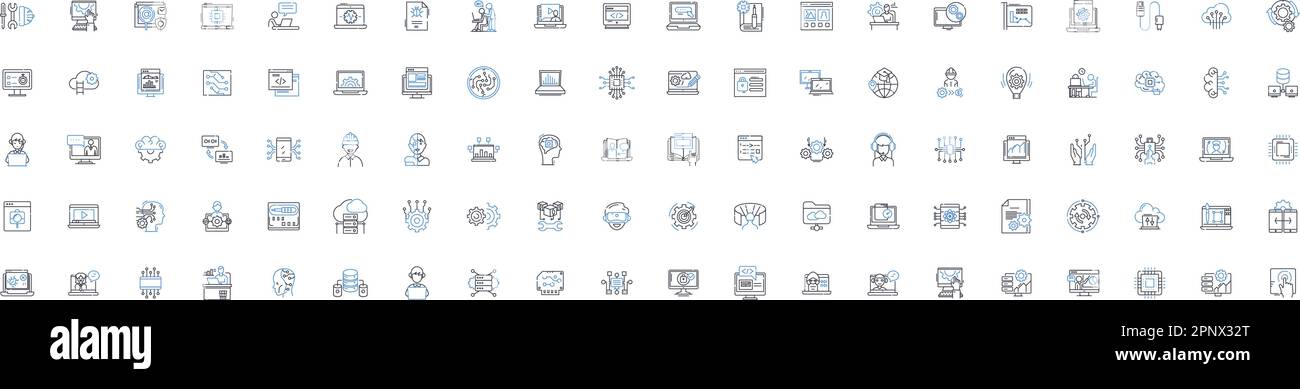 Mobile development line icons collection. iOS, Android, ReactNative, Flutter, Swift, Kotlin, Java vector and linear illustration. Xamarin,Ionic,PhGap Stock Vector