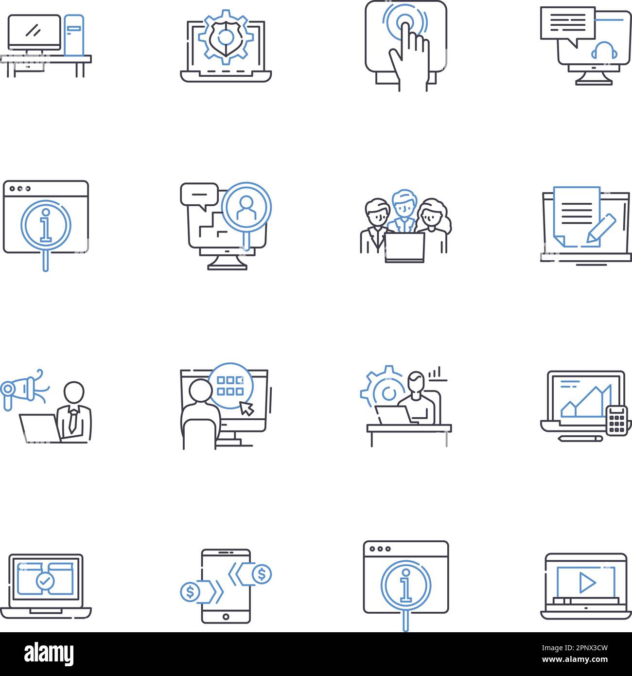 Market research line icons collection. Surveys, Data, Analysis, Insights, Demographics, Focus groups, Sampling vector and linear illustration. Market Stock Vector