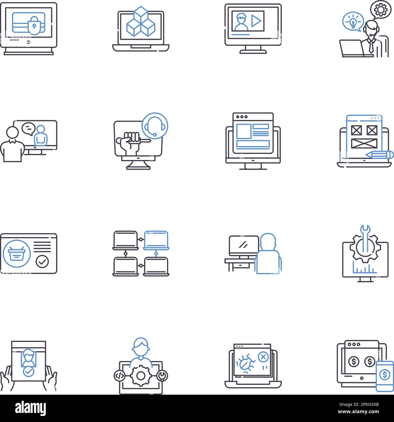 Targeted marketing line icons collection. Segmentation, Demographics, Psychographics, Persona, Buyer, Conversion, Engagement vector and linear Stock Vector