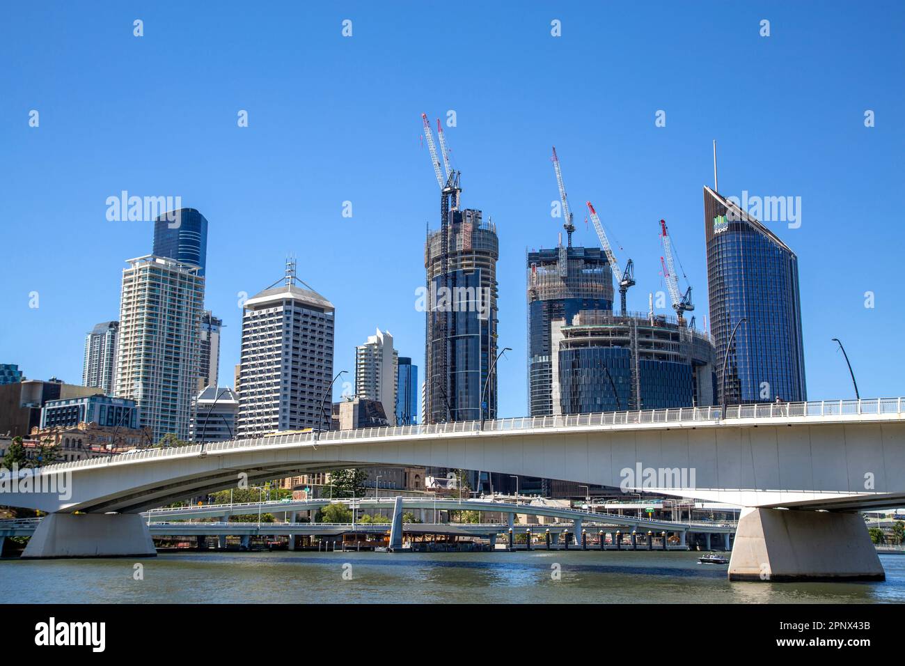 The Victoria Bridge is a bridge for buses, pedestrians and cyclists over the Brisbane River opened in April 1969. Stock Photo