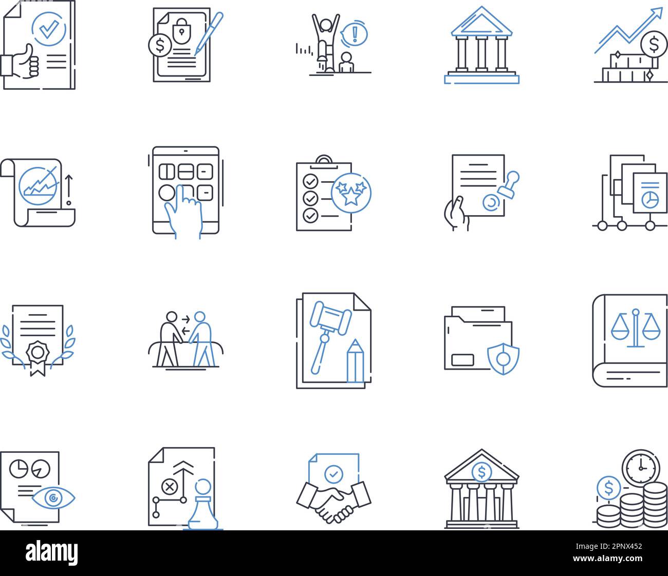 Dispute resolution line icons collection. Mediation, Arbitration, Negotiation, Litigation, Resolution, Settlement, Compromise vector and linear Stock Vector