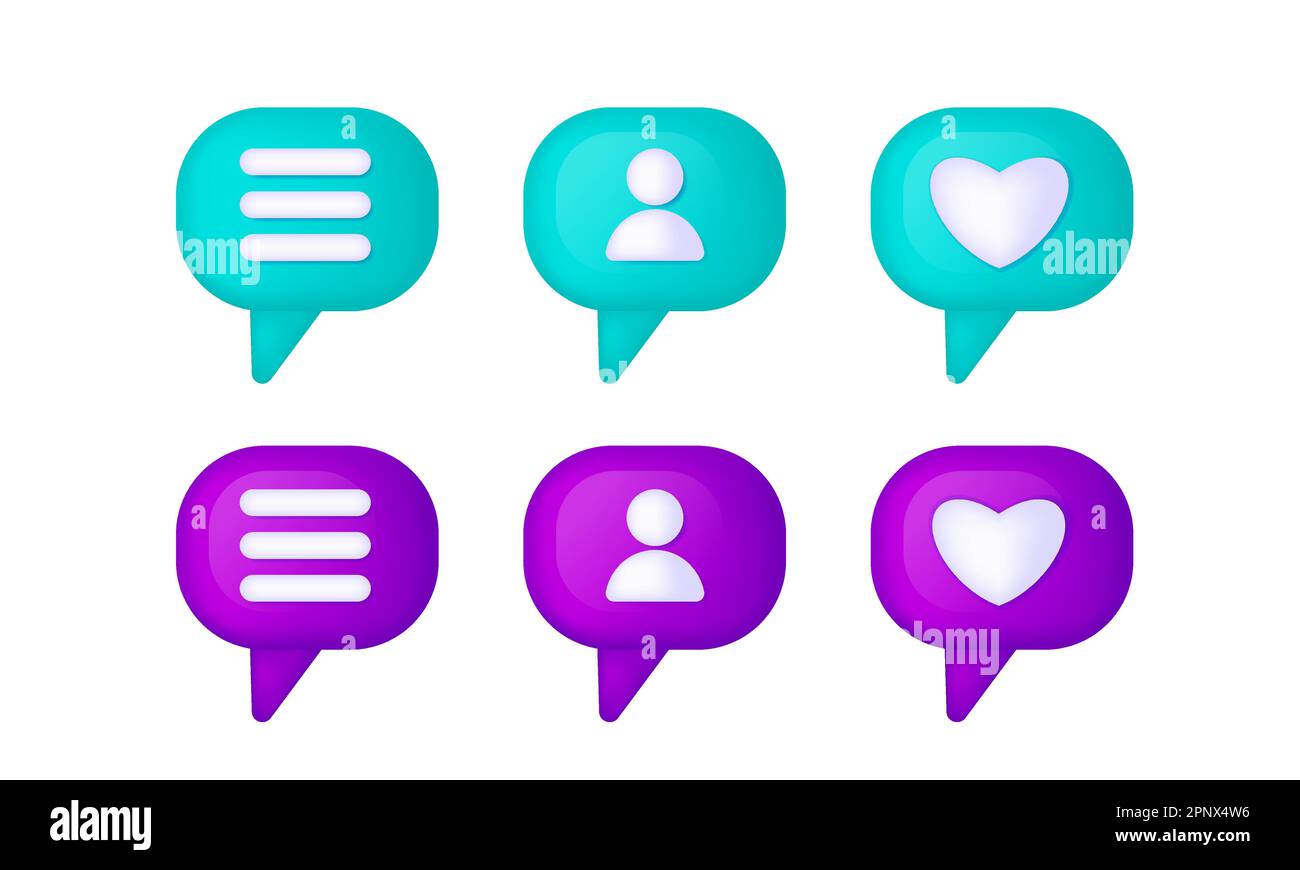 3d speech bubble, social media chat message icon. Set of bubbles ...