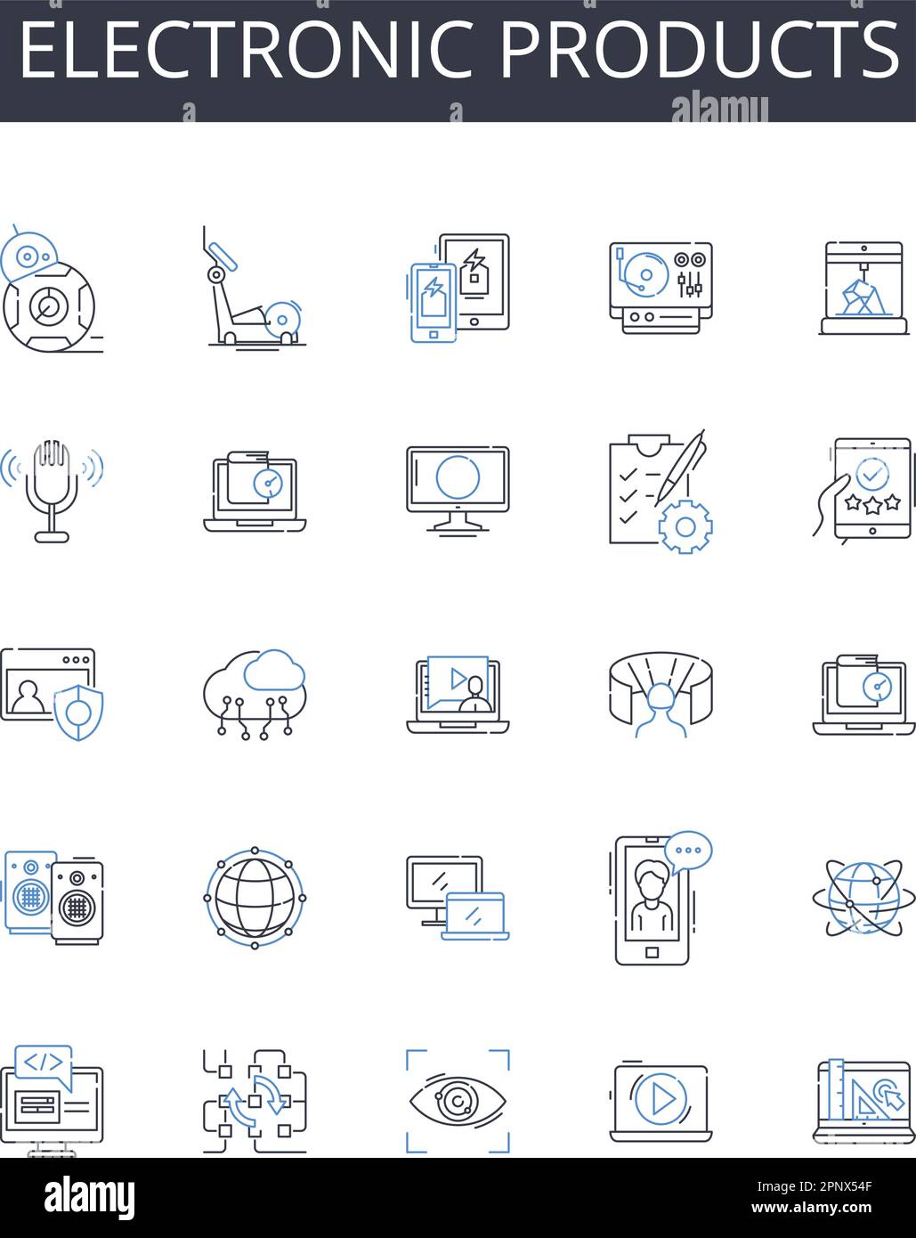 Electronic products line icons collection. Encryption, Firewall, Authentication, Vulnerability, Compliance, Authorization, Identity vector and linear Stock Vector