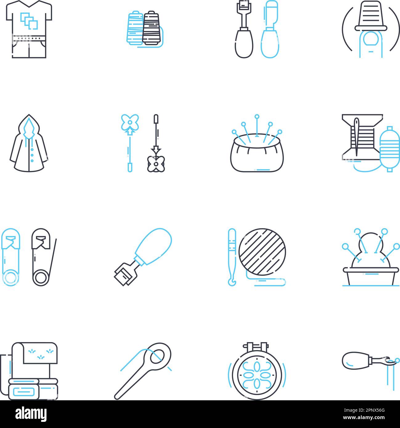 Quilting linear icons set. Fabric, Needle, Thread, Patchwork, Design