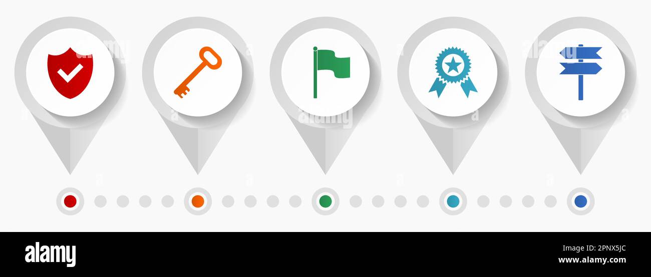 Internet icon set, miscellaneous pointer icons such as shield, key, flag, badge and signpost for webdesign and mobile applications, flat design infogr Stock Vector