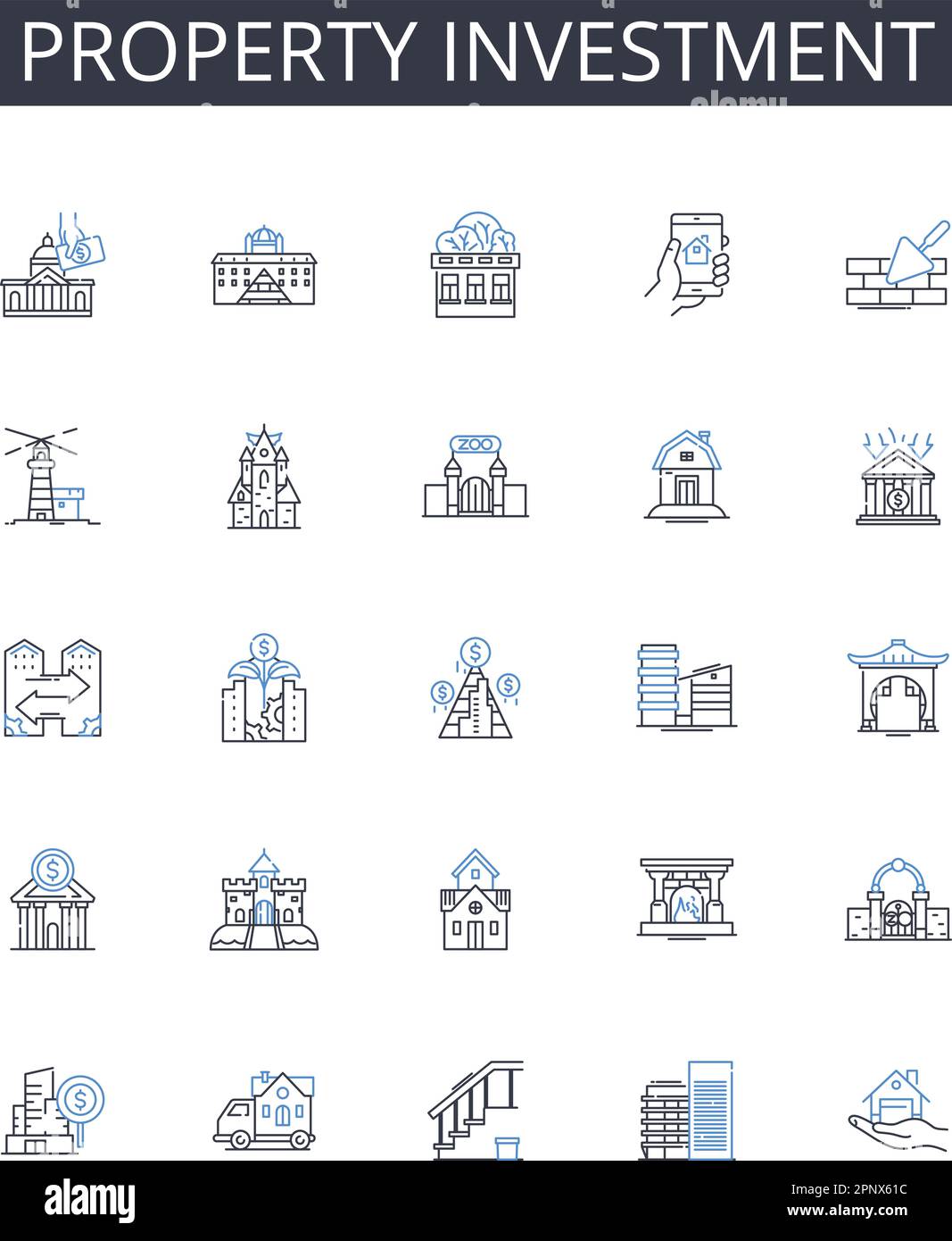Property investment line icons collection. Real estate, Land purchase
