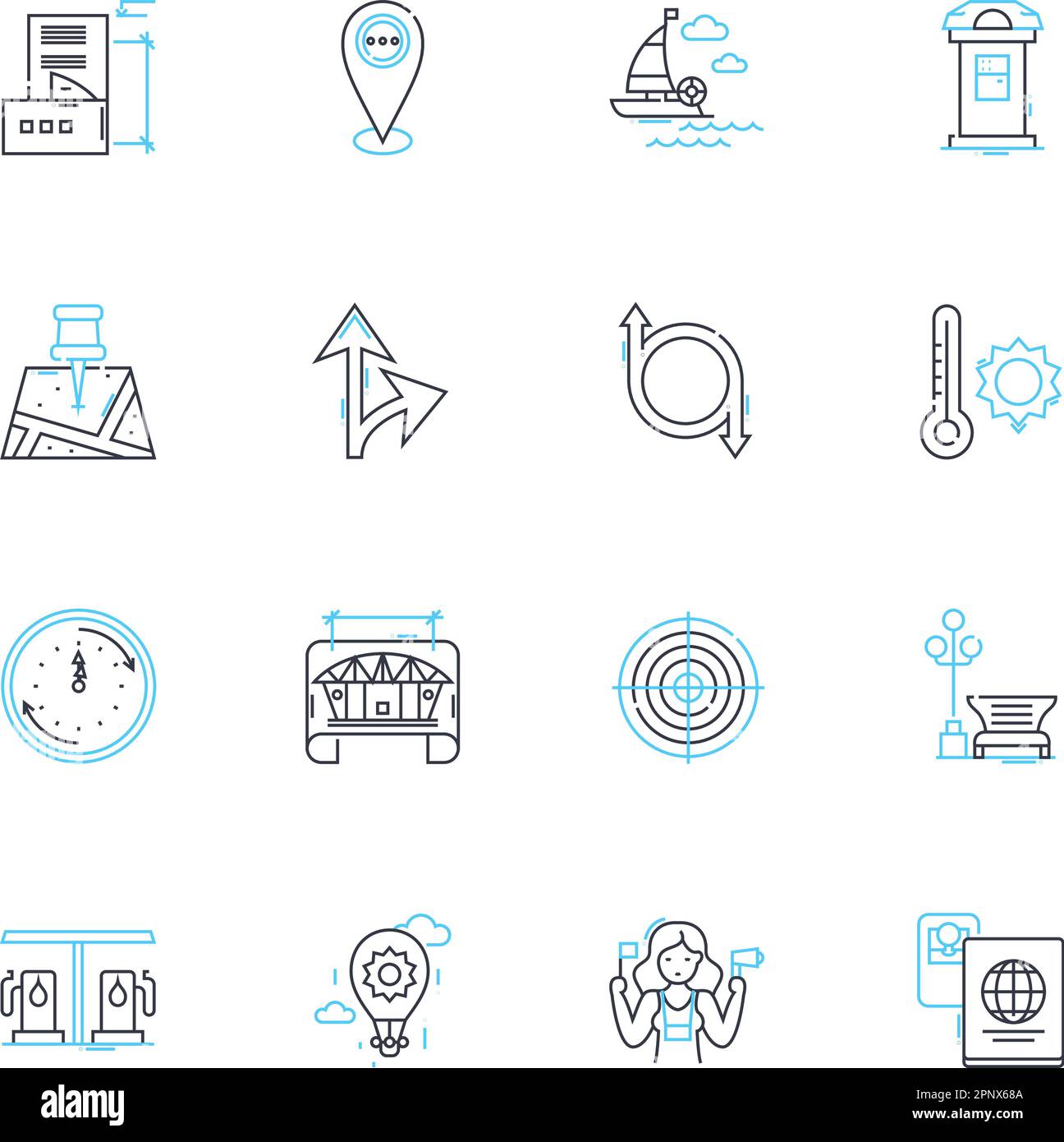 Metropolitan guide linear icons set. Cityscape, Urbanity, Megacity, Diversity, Connectivity, Nightlife, Cuisine line vector and concept signs. Art Stock Vector