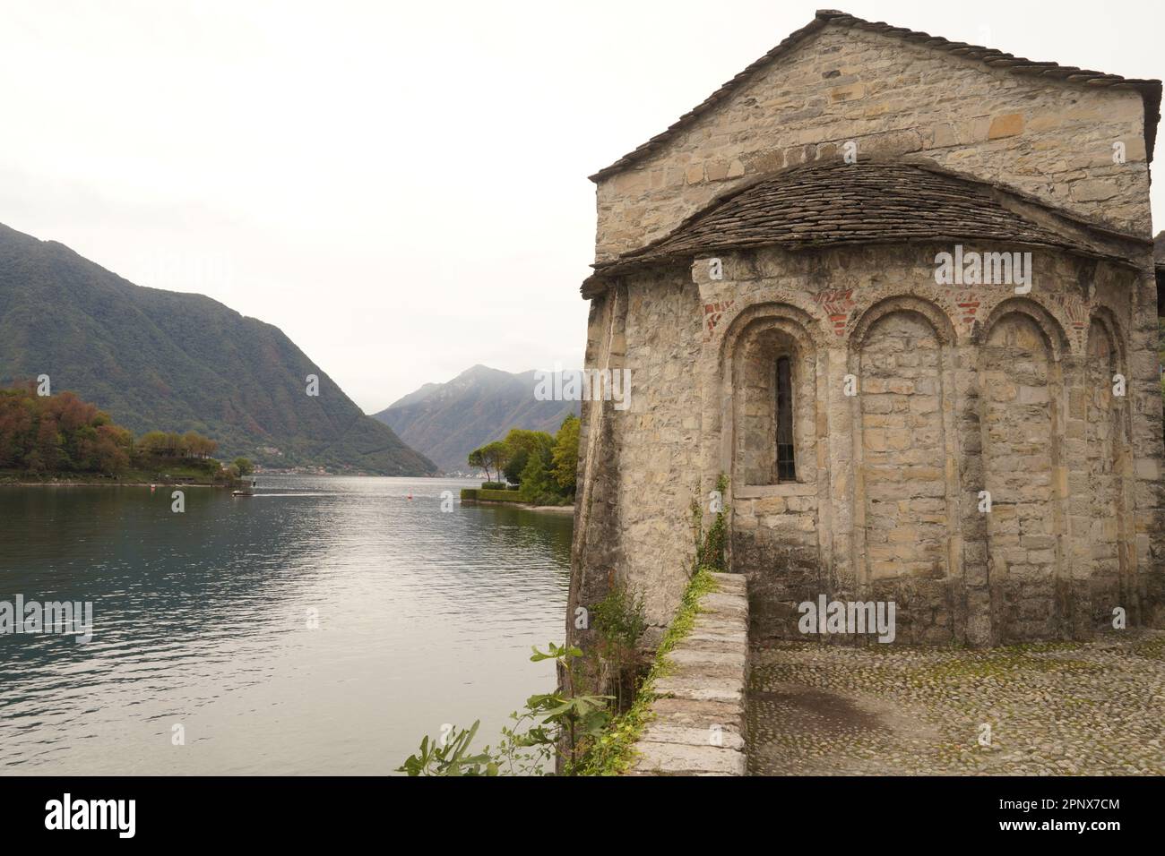 View of Lake Como.,the end of Comacina island on the left and the St