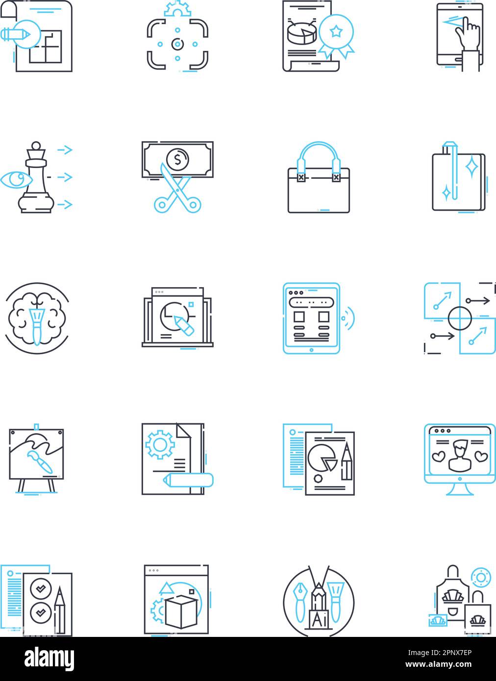 Joint Venture linear icons set. Partnership, Collaboration, Alliance, Synergy, Merger, Cooperation, Connection line vector and concept signs Stock Vector