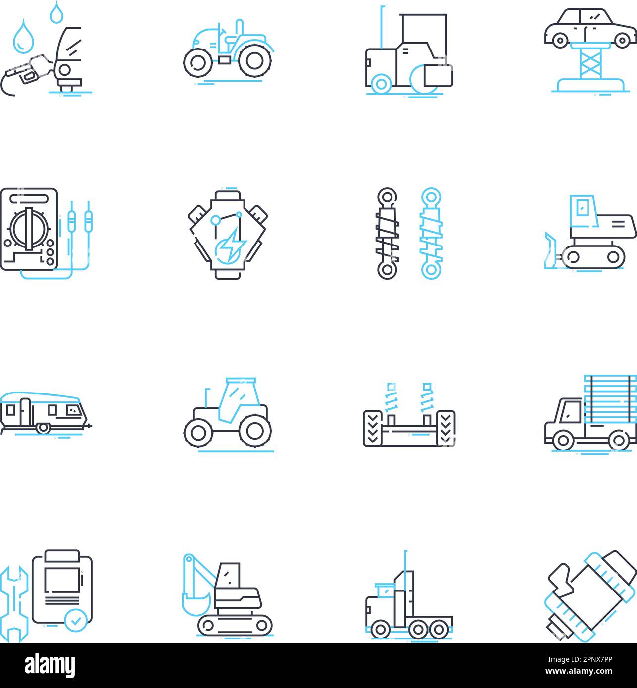 SUV parts linear icons set. Bumper, Headlights, Tires, Exhaust, Grille ...