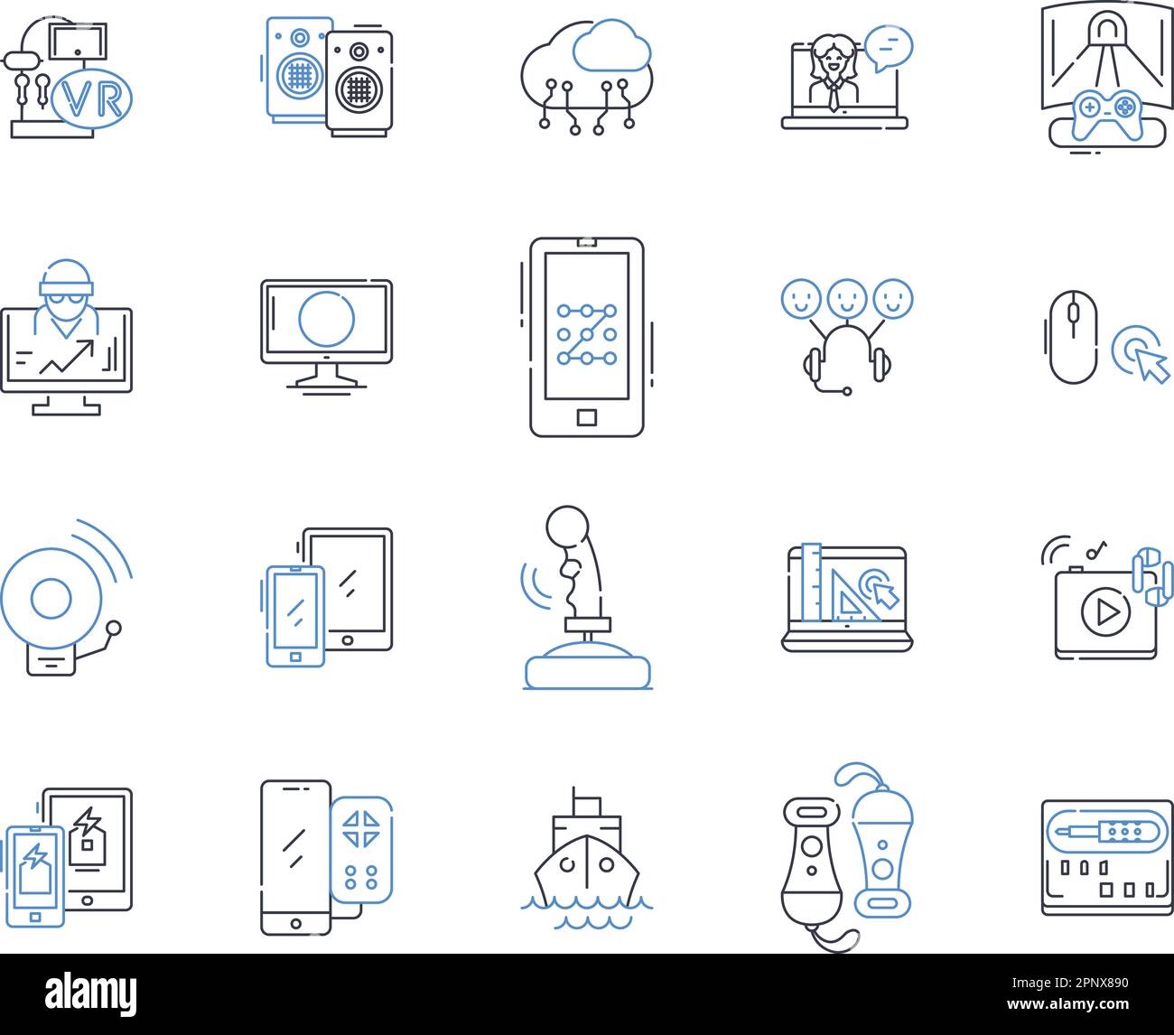 Hifi devices line icons collection. Amplifiers, Speakers, Subwoofers, Receivers, Vinyl