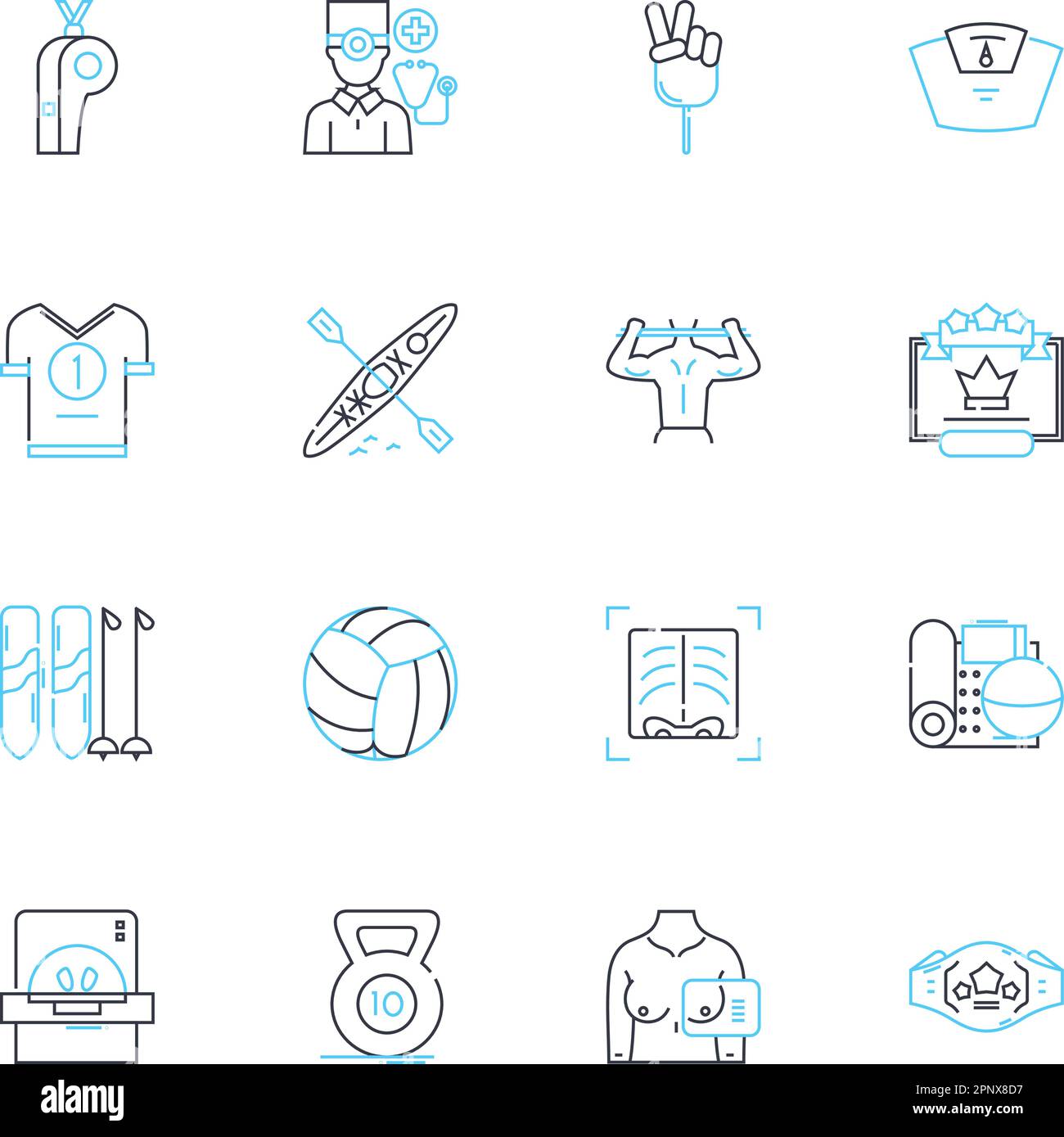 Active lifestyle linear icons set. Fitness, Endurance, Health, Strength, Agility, Energy