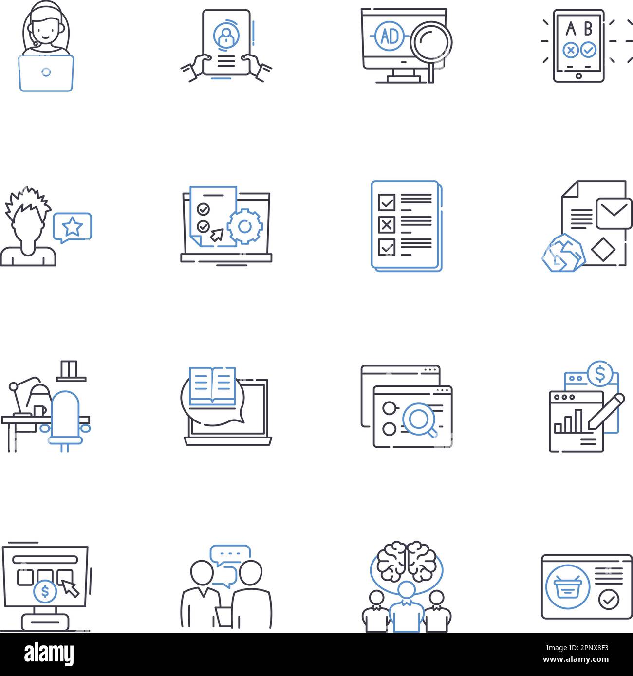 Performance metrics line icons collection. Evaluation, Analysis, KPIs, Scorecard, Metrics, Measurements, Analytics vector and linear illustration Stock Vector