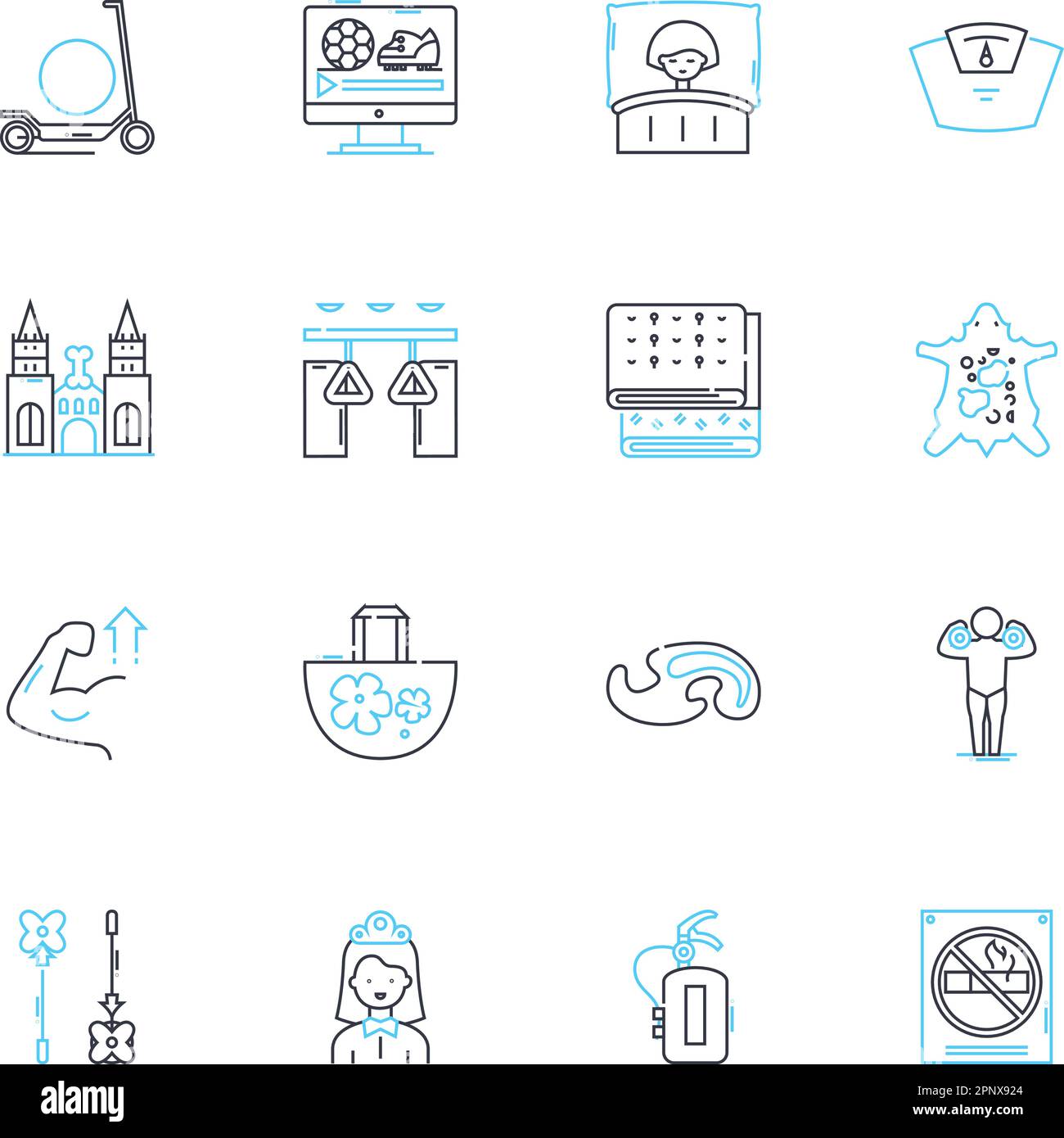 Power Hours linear icons set. Energy, Productivity, Motivation, Focus