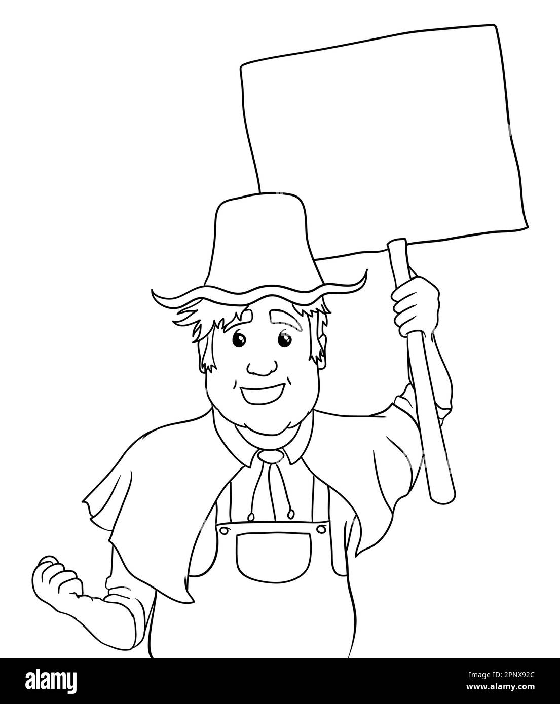 Happy peasant dressed in traditional farm clothes cape, overalls and