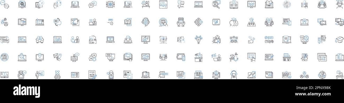 Digital learning line icons collection. E-learning, Online courses, Virtual classrooms, Blended learning, Edtech, Distance education, Webinars vector Stock Vector