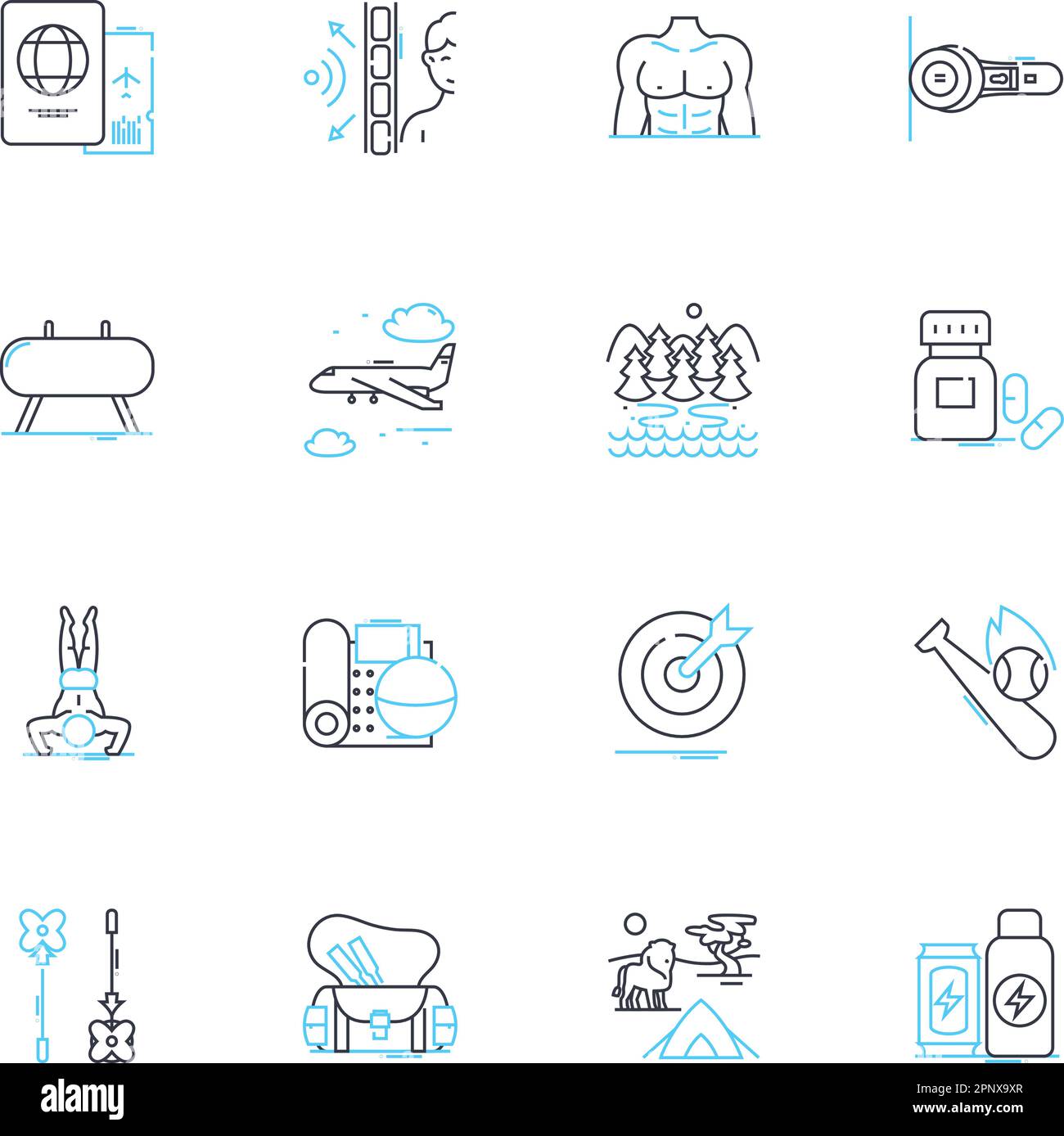 Indoor sports linear icons set. Basketball, Volleyball, Badminton, Racquetball, Pingpong, Squash