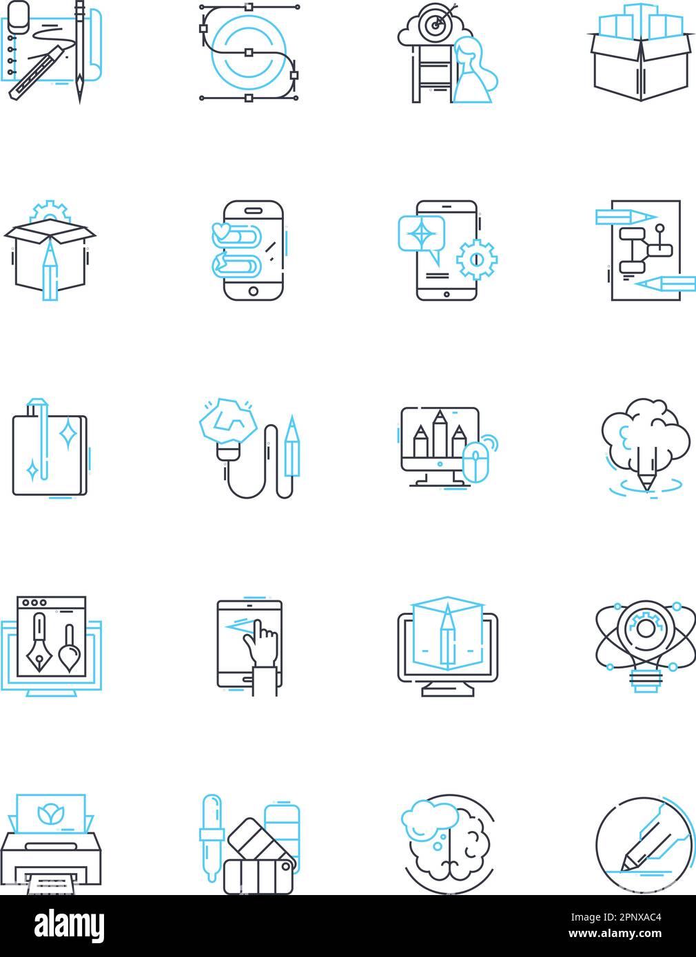 Systematic analysis linear icons set. Methodical, Rigorous, Comprehensive, Thorough, Consistent, Accurate, Scientific line vector and concept signs Stock Vector