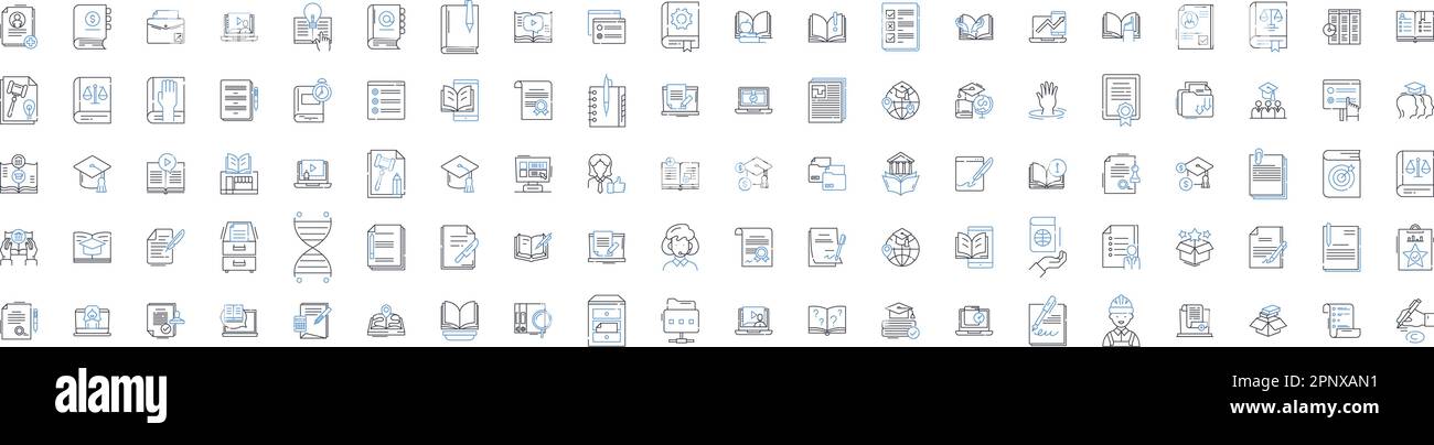 Volume and research line icons collection. Amplification, Density, Quantitative, Comprehensive, Extensive, Thorough, Intensity vector and linear Stock Vector