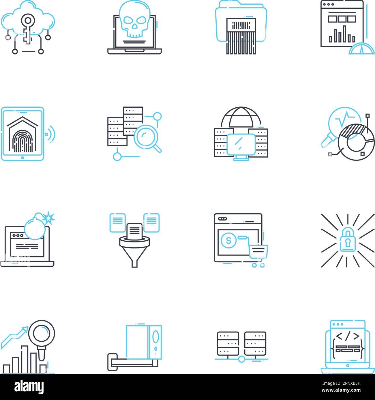 Cyber defense linear icons set. Encryption, Firewall, Malware, Hacking, Antivirus, Intrusion, Cybercrime line vector and concept signs. Vulnerability Stock Vector