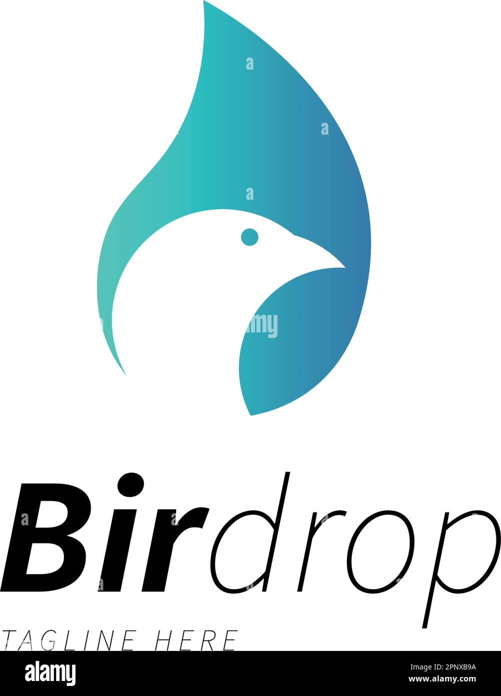 Unique concept. Blue bird in water drop logo. Swan bird abstract vector