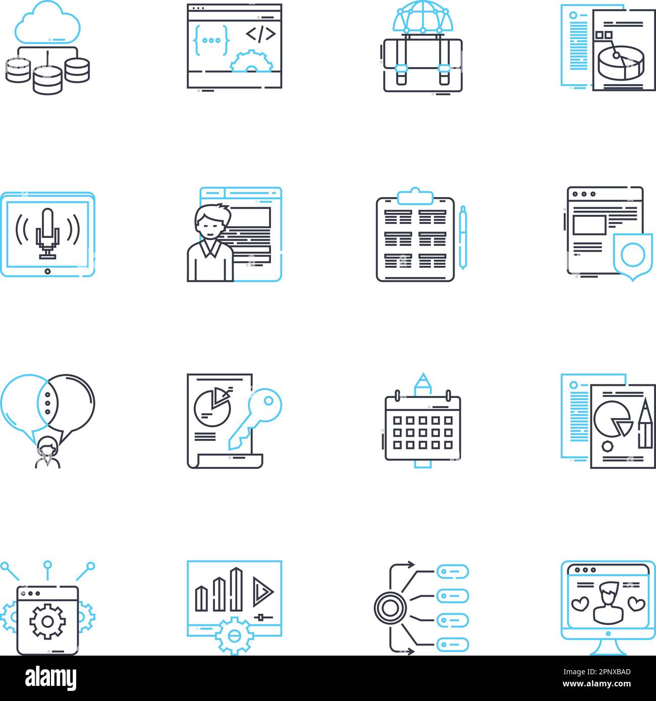 Brand promotion linear icons set. Engagement, Buzz, Visibility ...