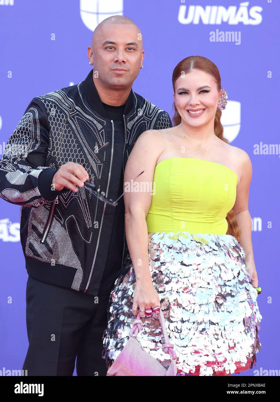 Las Vegas, United States. 20th Apr, 2023. (L-R) Wisin and Yomaira Ortiz Feliciano attend the 8th annual Latin American Music Awards at the MGM Grand Garden Arena in Las Vegas on Thursday, April 20, 2023. The annual event honors outstanding achievements for artists in the Latin music industry. Photo by James Atoa/UPI Credit: UPI/Alamy Live News Stock Photo