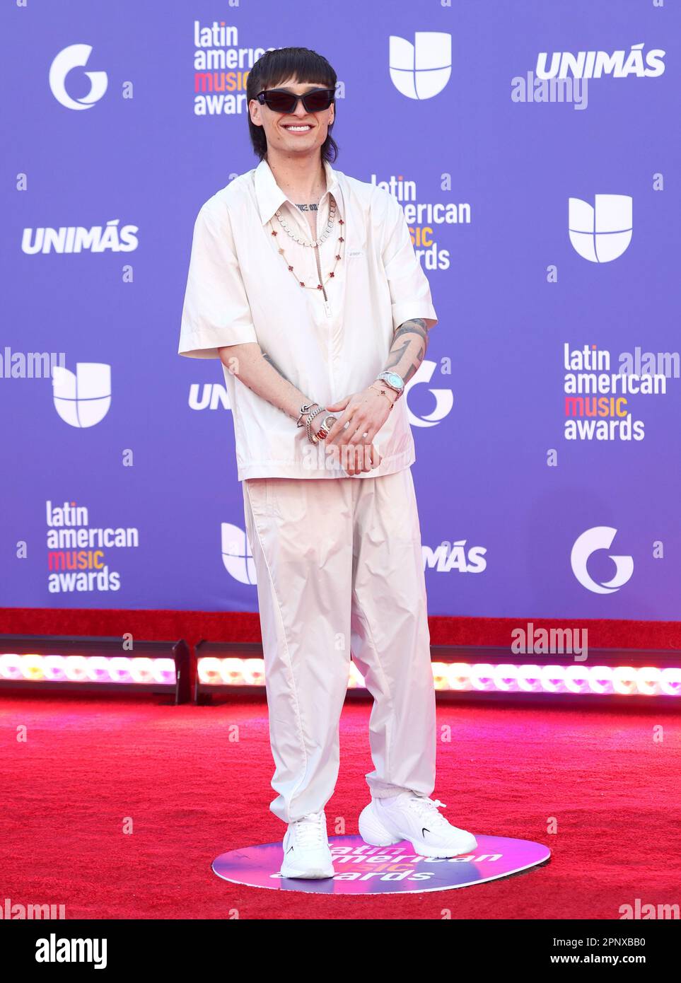 Las Vegas, United States. 20th Apr, 2023. Peso Pluma attends the 8th annual Latin American Music Awards at the MGM Grand Garden Arena in Las Vegas on Thursday, April 20, 2023. The annual event honors outstanding achievements for artists in the Latin music industry. Photo by James Atoa/UPI Credit: UPI/Alamy Live News Stock Photo