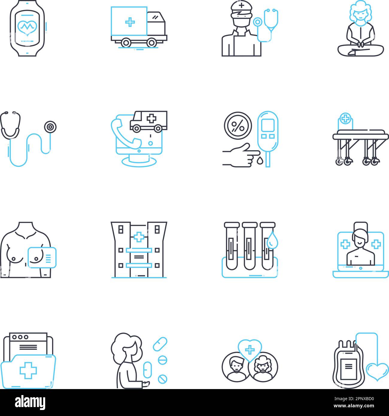 Clinic linear icons set. Apothecary, Wellness, Medicine, Diagnosis, Treatment, Healthcare, Services line vector and concept signs. Physician,Nursing Stock Vector