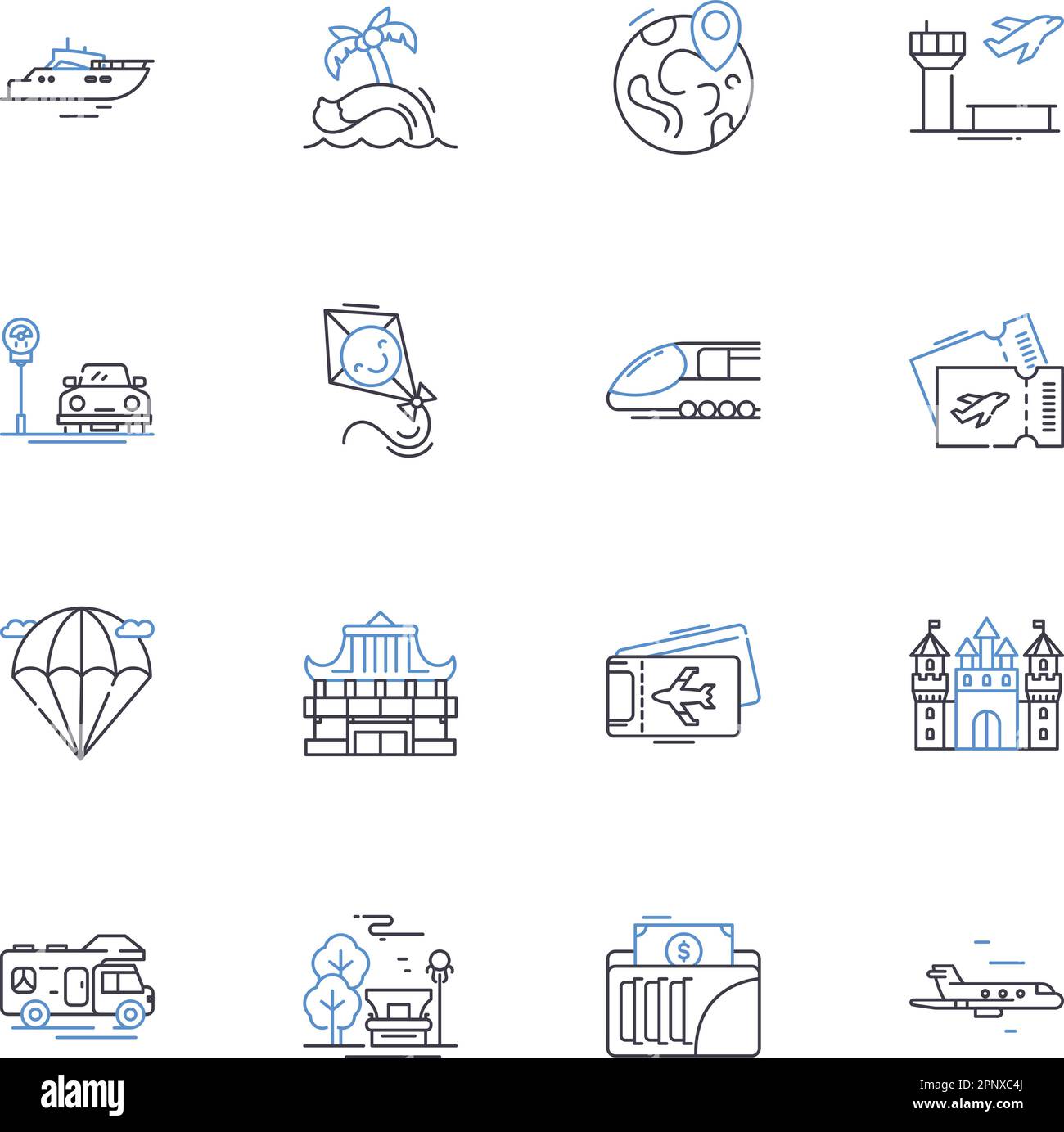 Sightseeing line icons collection. Monuments, Landmarks, Architecture, Views, Scenery, Attractions, Places vector and linear illustration. Tourist Stock Vector