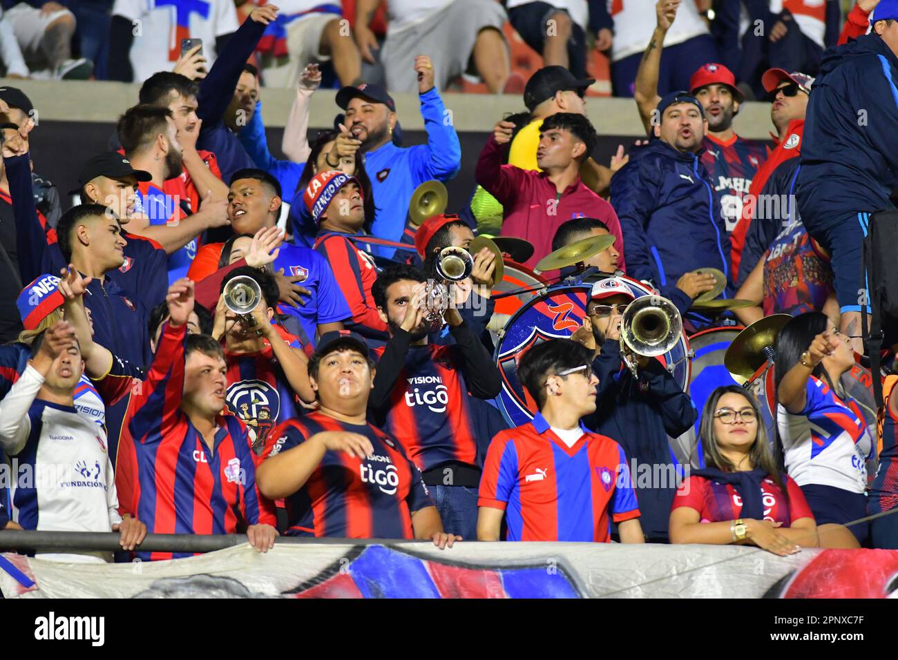 April 20, 2023, SÃ£o Paulo, Sao Paulo, Brazil, Brazil: SAO PAULO, BRAZIL - APRIL 20: Supports of Cerro Porteno during the match between Palmeiras and Cerro PorteÃ±o as part of Group C of The Conmebol Libertadores 2023 at Morumbi Stadium on April 20, 2023, in SÃ£o Paulo, Brazil. (Credit Image: © Leandro Bernardes/PX Imagens via ZUMA Press Wire) EDITORIAL USAGE ONLY! Not for Commercial USAGE! Stock Photo