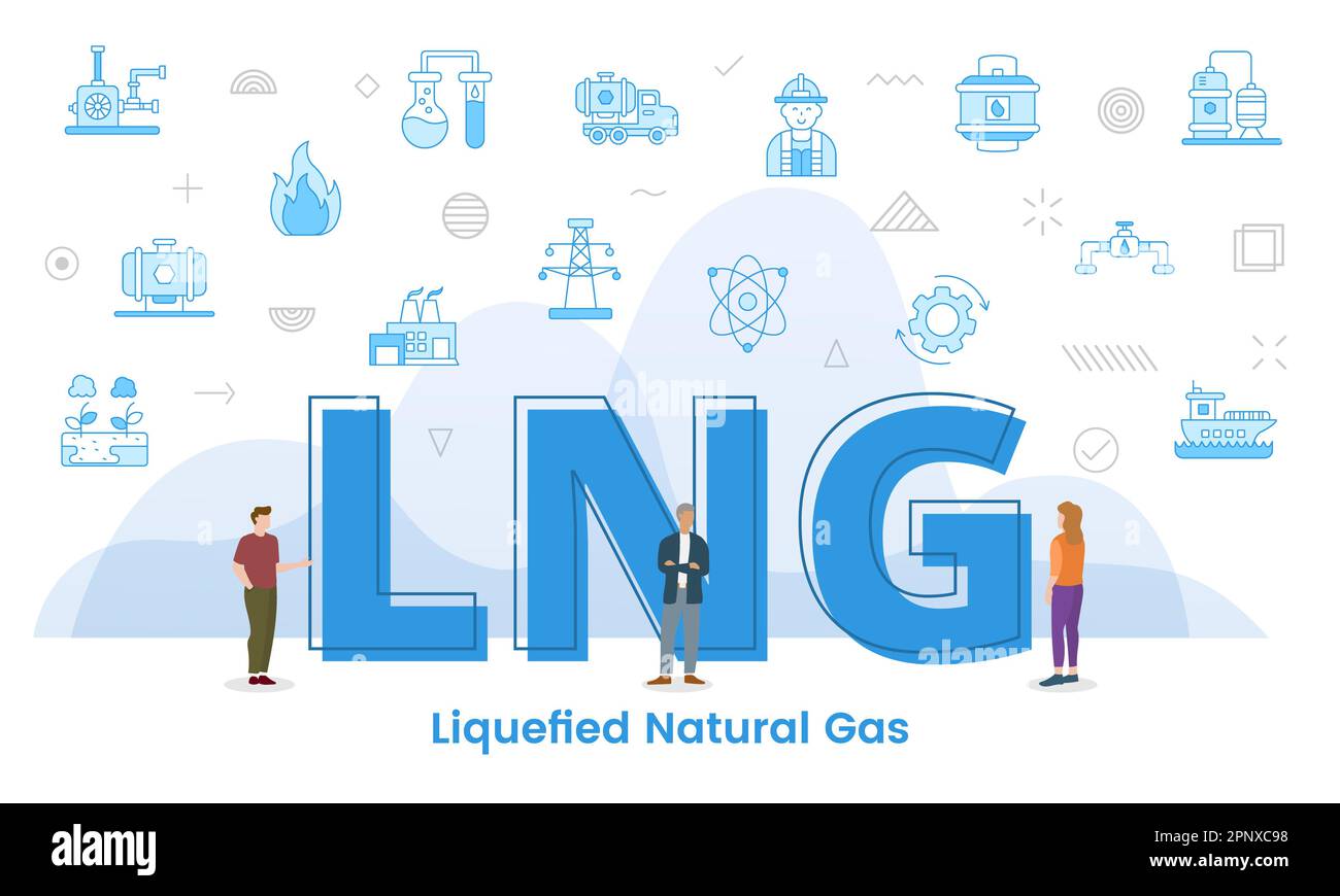 lng concept with big words and people surrounded by related icon with blue color style vector Stock Photo