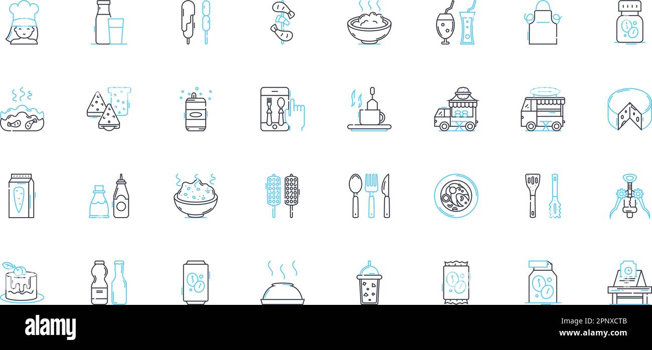 Culinary choices linear icons set. Gourmet, Fusion, Vegan, Gluten-free ...