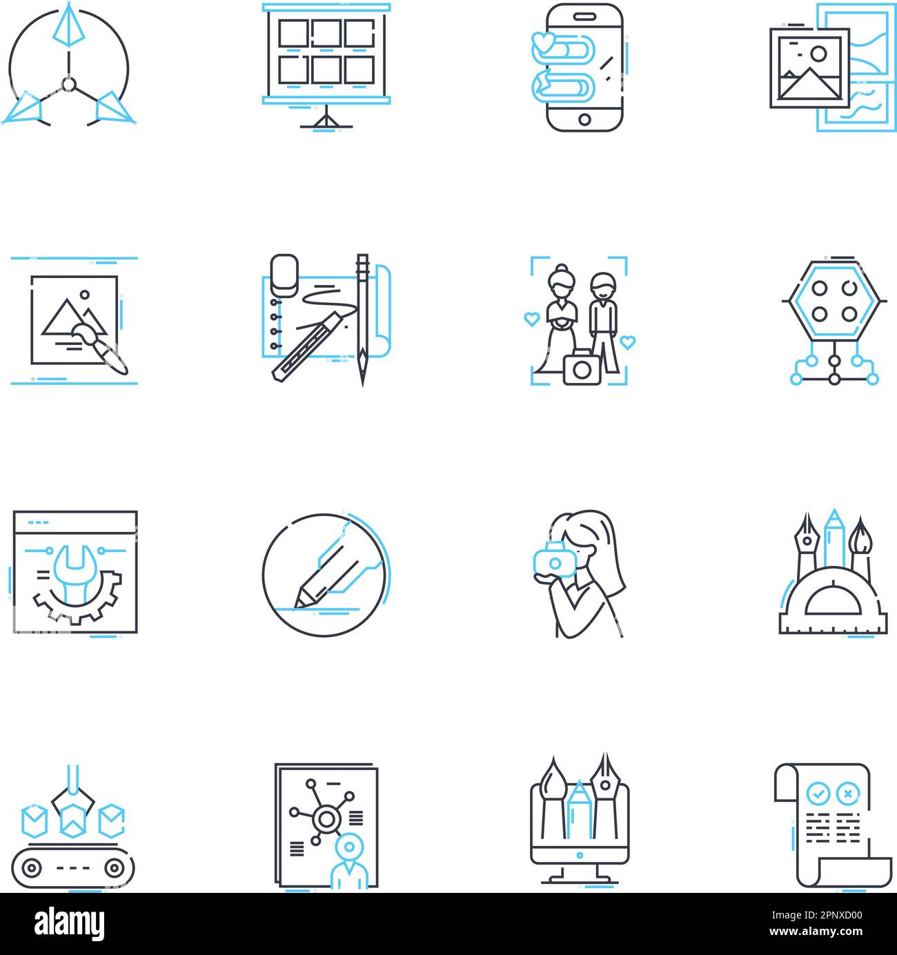 Fine art linear icons set. Painting, Sculpture, Drawing, Pottery