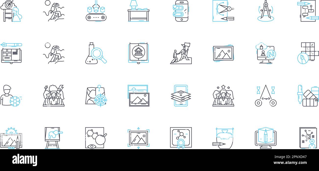 Academy linear icons set. Education, Learning, Instruction, Enrichment, Scholarly, Curriculum, Training line vector and concept signs. Knowledge Stock Vector