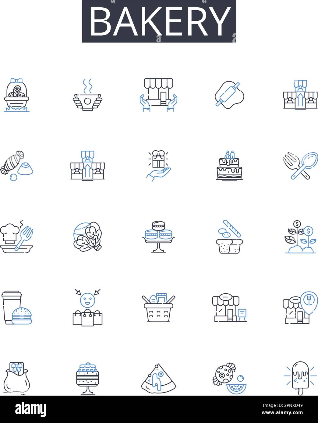 Bakery line icons collection. Pastry shop, Bread store, Cake house ...