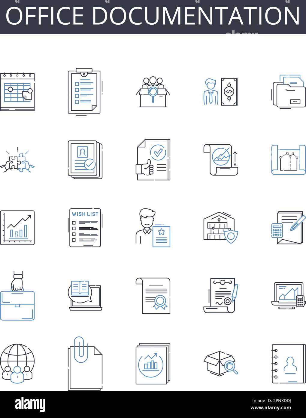 Office documentation line icons collection. Legal paperwork, Corporate records, Business